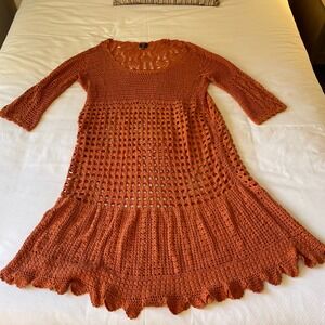 Crochet Lace 3/4 Sleeve Boho Midi Dress Burnt Orange 3X Beach Hippie Festival